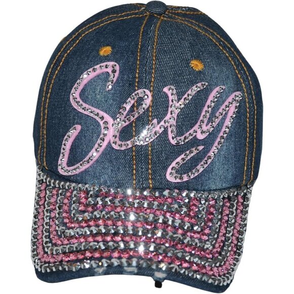 Women Girls Denim Baseball Cap Rhinestone Bling Distressed Sun Hat Gift